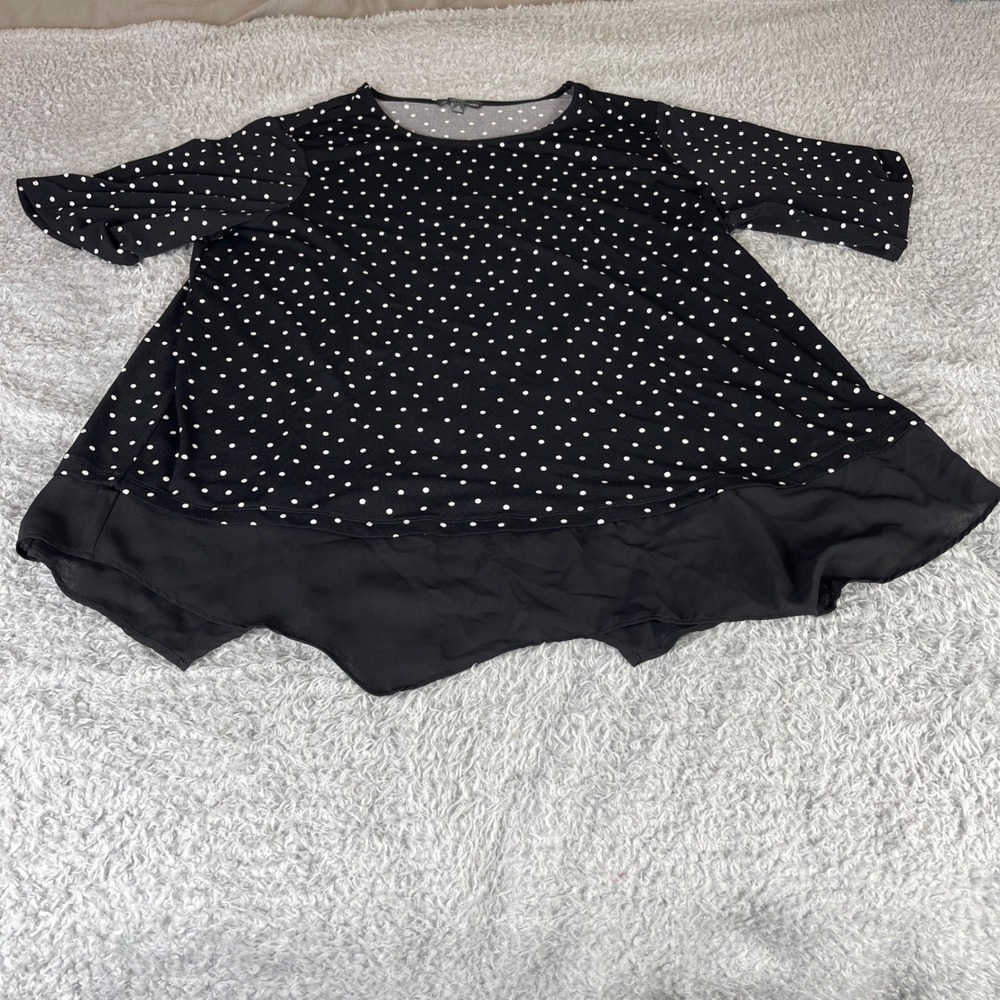 Adrianna Papell Black Polka Dot Sharkbite Hem Tunic Top Short Sleeve Womens 2X